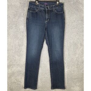 NYDJ Jeans Women's Size 8 Dark Blue Rhinestones Marilyn Straight Lift Tuck Denim